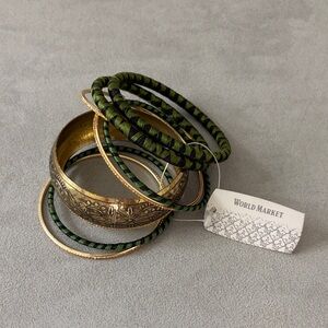 NWT! Cost Plus World Market Green & Gold Mixed Bangle Bracelet Set